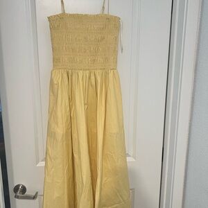 Reformation Yellow Smocked Midi Dress with Spaghetti Straps